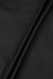Zwarte zoete print patchwork trekkoord hoge opening lange jurk met capuchon en kraag