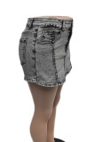 Graue Street Solid Patchwork-Jeansshorts mit Taschenknöpfen, Reißverschluss und mittlerer Taille