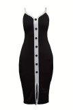 ブラック セクシー カジュアル ソリッド パッチワーク バックレス スパゲッティ ストラップ ラップ スカート ドレス