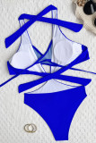 Königsblaue, sexy, einfarbige Patchwork-Badebekleidung