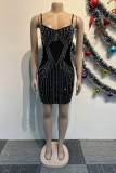 Zwarte sexy feest-elegante patchwork-mesh hete boor-jurken met spaghettibandjes