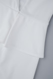 Robes jupe enveloppées blanches décontractées en patchwork uni à volants et col rabattu