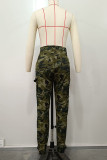 Green Street – pantalon imprimé Camouflage, poches en Patchwork, boutons, fermeture éclair, taille haute, crayon, imprimé complet