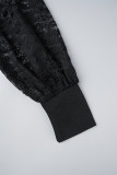 Schwarze, elegante, solide Spitzen-Bandage-Patchwork-Bleistiftrock-Kleider mit V-Ausschnitt