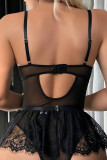 Zwarte sexy effen kanten bandage patchwork lingerie