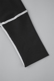Черный Повседневный Однотонный Пэчворк О-образный вырез Длинный рукав Из двух частей