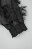 Abiti a maniche lunghe con colletto alla coreana con spacco patchwork in nappa solida nera sexy
