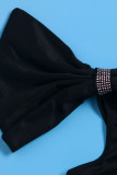 Black Daily Elegant Simplicity Enfärgad med rosett V-hals vanliga Jumpsuits