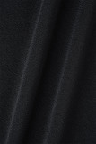 Zwarte elegante effen kanten bandage patchwork kokerrokjurken met V-hals