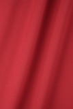 レッド カジュアル ソリッド パッチワーク フラウンス ターンダウンカラー ラップ スカート ドレス