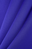 Azul Royal Casual Sólido Com Cinto Gola Quadrada Vestidos Manga Comprida