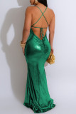 Vestido largo con correa de espagueti sin espalda, informal, sexy, verde, vestidos