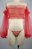 Pink Sexy Solid Patchwork See-through Chains Mesh Lingerie