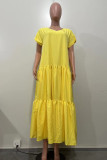 グリーン スイート ソリッド パッチワーク V ネック ロング ドレス ドレス