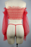 Rosa Sexig Solid Patchwork Genomskinliga kedjor Mesh Underkläder