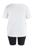 Белая повседневная футболка с круглым вырезом и принтом букв, большие размеры, две части