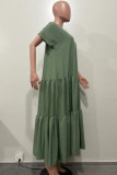 Зеленые однотонные лоскутные длинные платья с V-образным вырезом