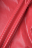 Rosso sexy patchwork fessura cerniera a contrasto O collo manica lunga due pezzi