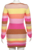 Цвет Сладкий Цветной блок Пэчворк Пряжка V-образный вырез Завернутая юбка Платья