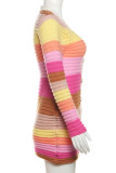 Färg Sweet Color Block Patchwork Spänne V-hals omslagna kjolklänningar