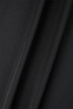Black Elegant Solid Patchwork Fold Off the Shoulder Wrapped Skirt Dresses