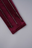 Bordeauxrode casual hete boren patchwork rits V-hals schede jurken