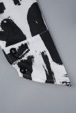 Veelkleurige straatprint uitgeholde patchwork overhemdkraagtopjes met gesp