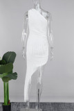 Белые сексуальные однотонные лоскутные платья-юбки на одно плечо с запахом