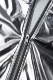 Black Street Solid Bandage Patchwork Zipper Turndown Collar Sem Mangas Duas Peças