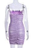 Фиолетовые сексуальные однотонные лоскутные цепочки с застежкой-молнией на бретельках платья-футляры