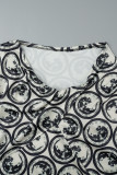 Black White Sexy Print Patchwork Asymmetrical Collar Sheath Dresses