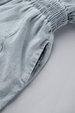Blå Casual Solid Patchwork Pocket Strapless Lösa Jumpsuits