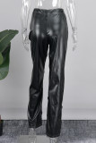 Черные сексуальные однотонные выдолбленные лоскутные пуговицы на молнии, свободные брюки со средней талией и широкими штанинами, однотонные штаны