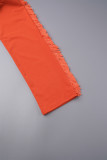 Tangerine Casual Solide Quaste Patchwork Normale Mittlere Taille Bleistift Einfarbig Hosen