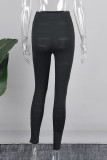 Black Sexy Solid Hollowed Out Patchwork Skinny High Waist Pencil Solid Color Bottoms