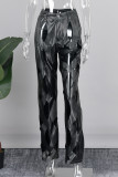 Черные сексуальные однотонные выдолбленные лоскутные пуговицы на молнии, свободные брюки со средней талией и широкими штанинами, однотонные штаны