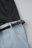 Bota de retalhos em bloco de cor de rua azul claro com corte de cintura alta e parte inferior de retalhos de alto-falante (incluindo alças)