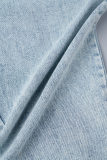Синие милые однотонные лоскутные комбинезоны с карманами и уздечкой с отложным воротником и отложным воротником