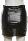 Bottoni patchwork solidi neri con cintura Pantaloni skinny a vita media convenzionali in tinta unita