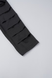 Negro Sexy Sólido Ahuecado Patchwork Flaco Cintura Alta Lápiz Color Sólido Bottoms