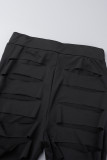 Schwarze, sexy, einfarbige, ausgehöhlte Patchwork-Hose mit hoher Taille und einfarbigem Bleistift