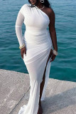 White Street – robe longue en maille transparente, asymétrique épaule dénudée, couleur unie, patchwork, robes longues