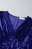 Kungsblå Eleganta solida paljetter Patchwork V-hals oregelbundna klänningar