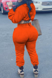 Оранжевый Повседневный однотонный базовый воротник с капюшоном и длинным рукавом из двух частей
