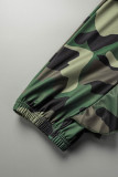 Vit Casual Camouflage Print Patchwork Vanlig hög midja Konventionella heltrycksbyxor