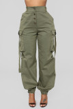 Green Street Solid Patchwork Tasca con fibbia Regular Vita alta Gamba larga Pantaloni tinta unita