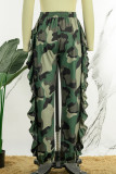 Purple Casual Camouflage Print Patchwork Regular High Waist Conventional Full Print Trousers