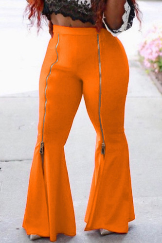 Tangerine Red Street parches lisos cremallera corte bota cintura media altavoz pantalones de color sólido
