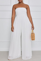 White Casual Solid Patchwork Fold Strapless Loose Jumpsuits