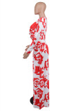 Красный Повседневный С принтом Пэчворк Карман Складной V-образный вырез Длинный рукав Два предмета